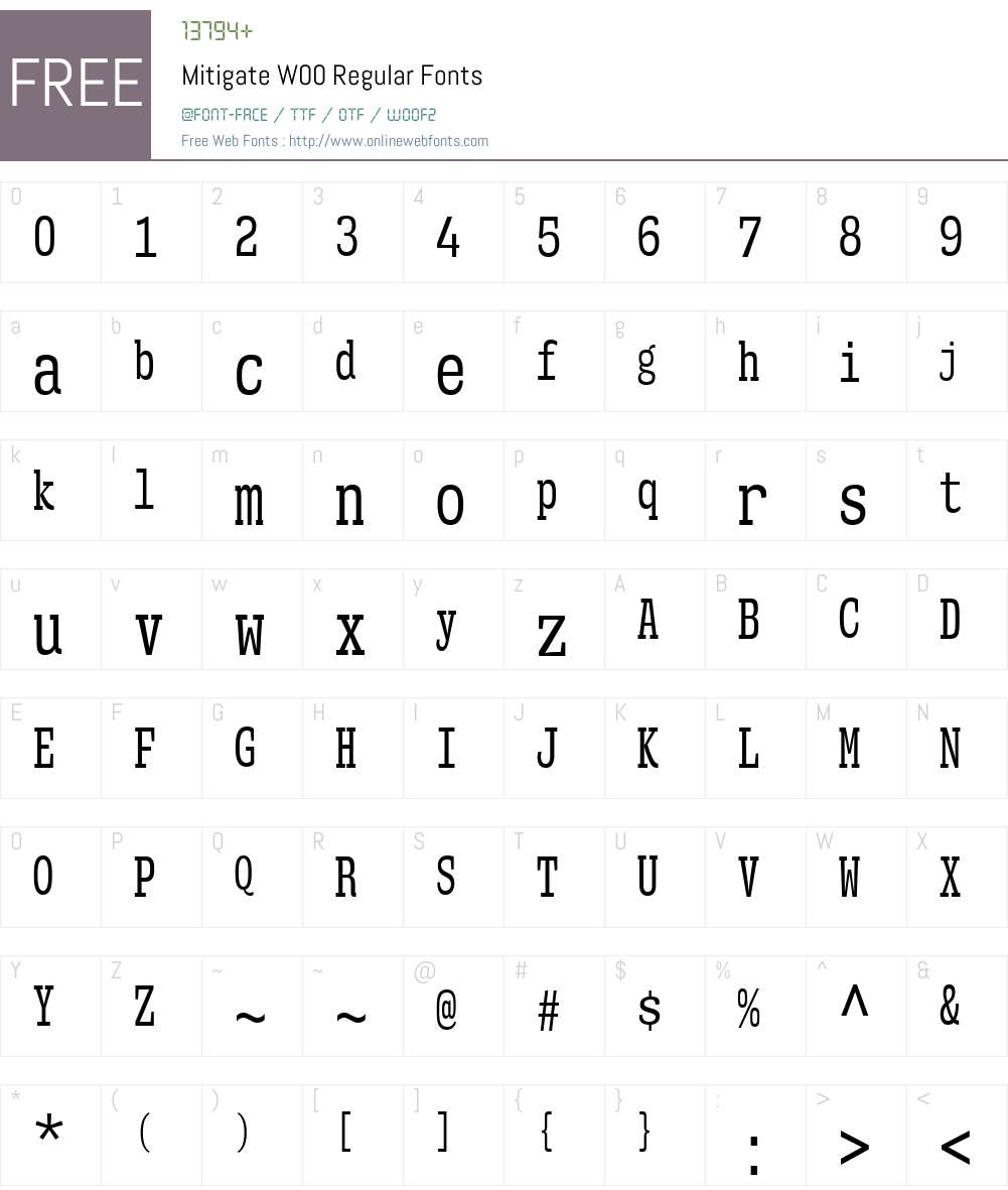 MitigateW00-Regular Font Screenshots