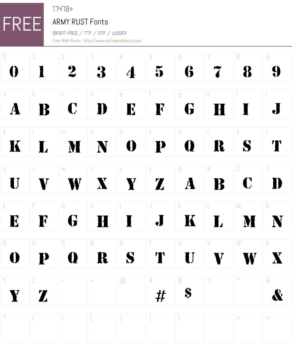 ARMY RUST Font Screenshots