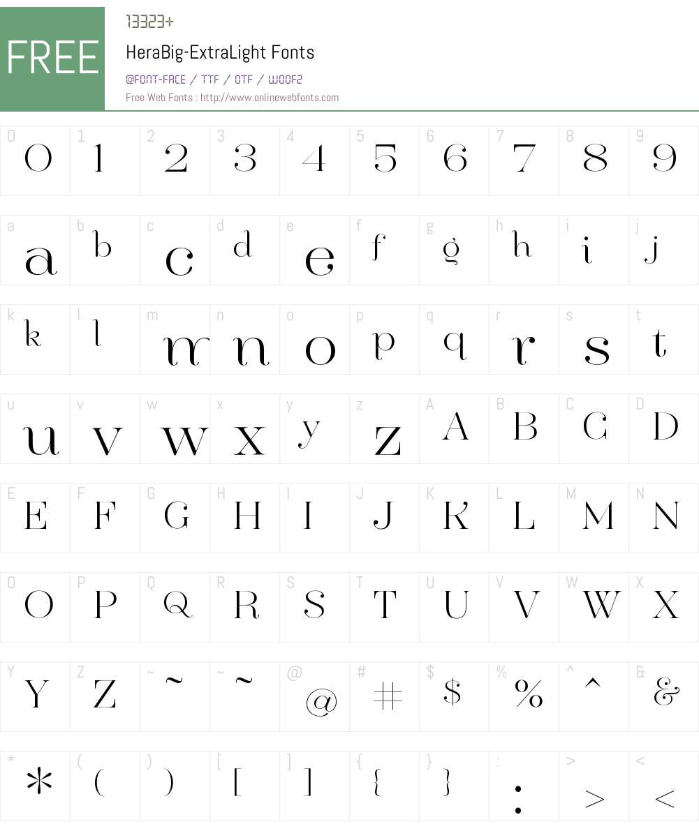 Hera Big ExtraLight Font Screenshots