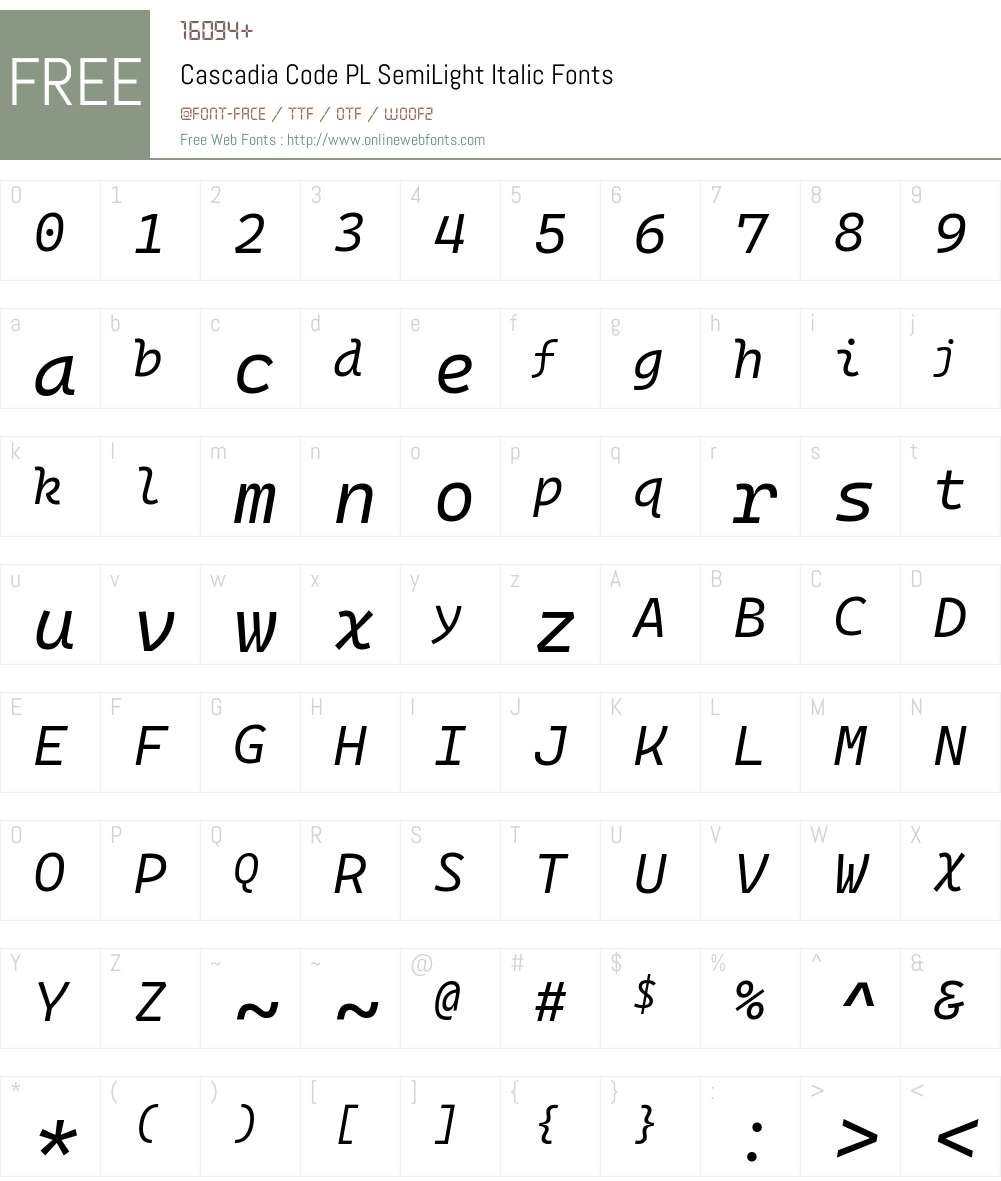 Cascadia Code PL SemiLight 2111.001; ttfautohint (v1.8.4) Fonts Free ...