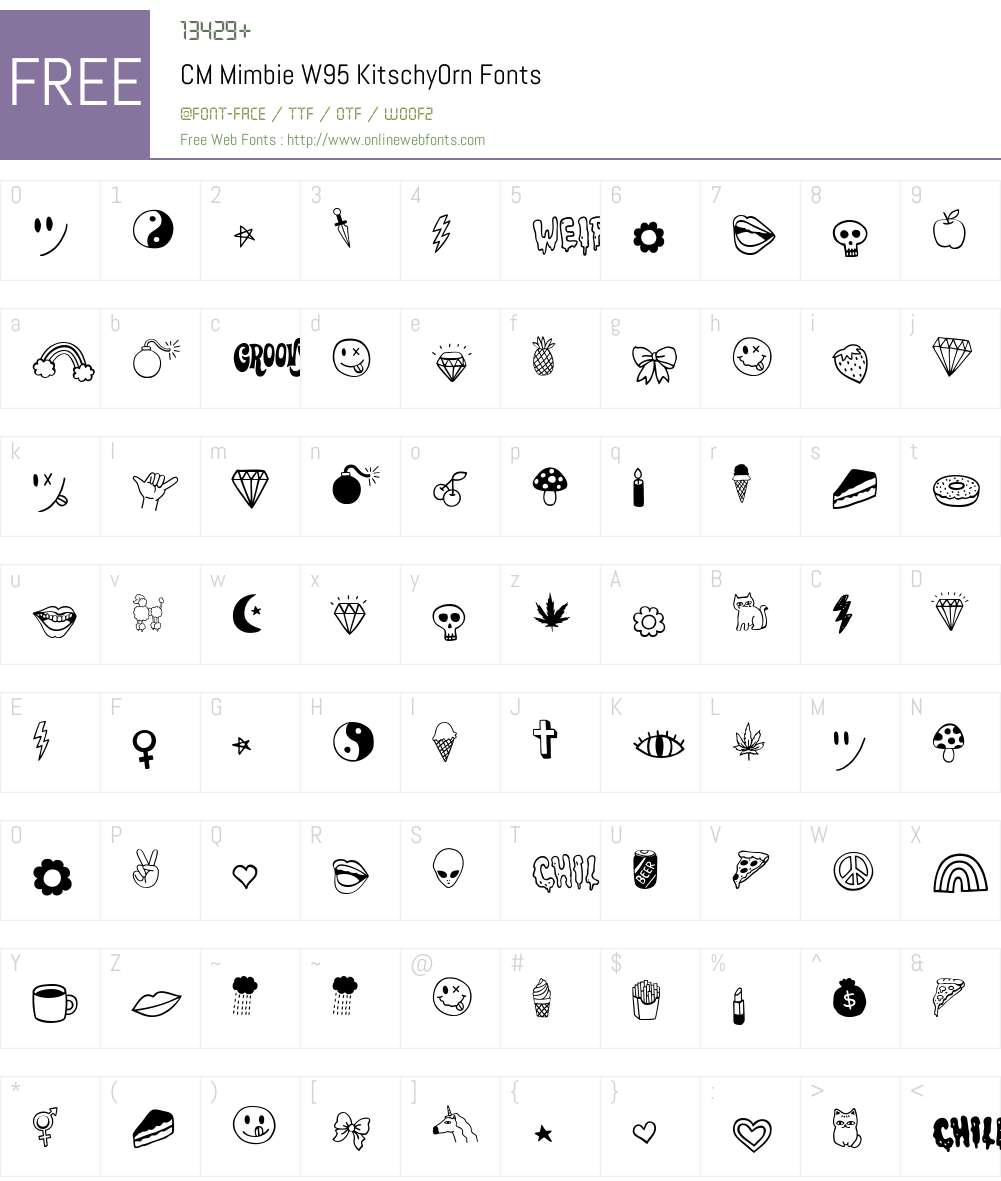 CMMimbieW95-KitschyOrn Font Screenshots