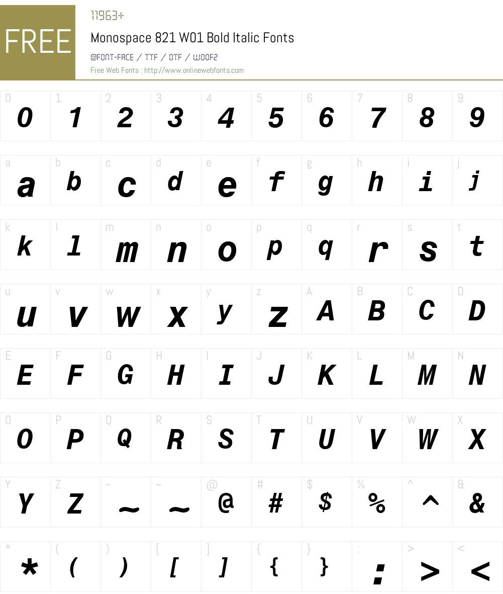 Monospace821W01-BoldItalic Font Screenshots