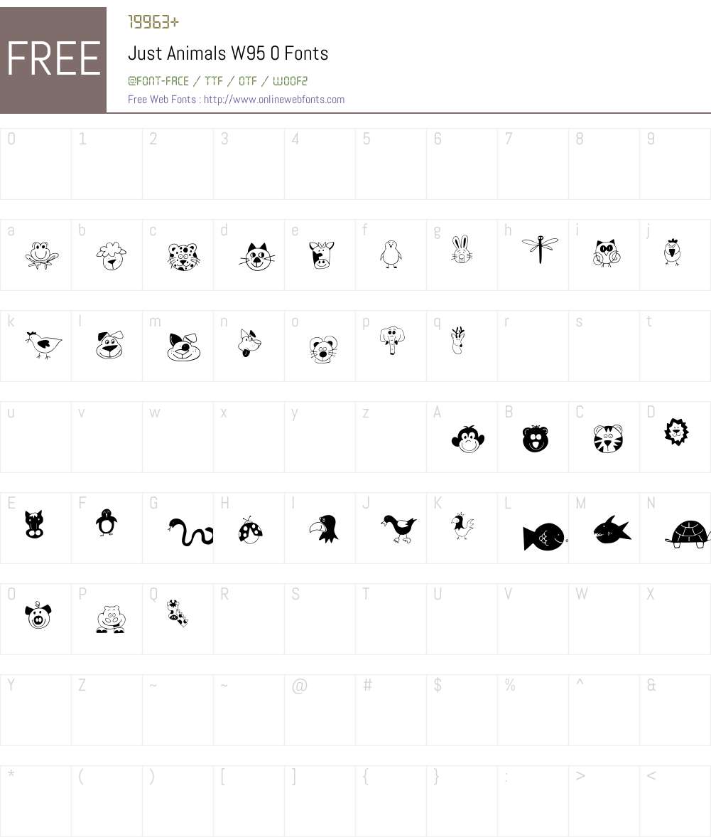 JustAnimalsW95-0 Font Screenshots