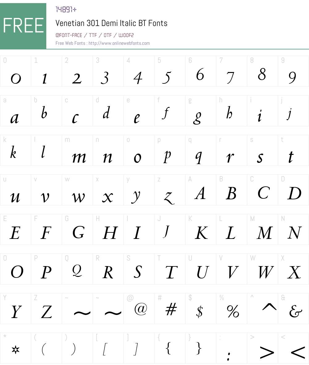 Venetian301 Dm BT Font Screenshots