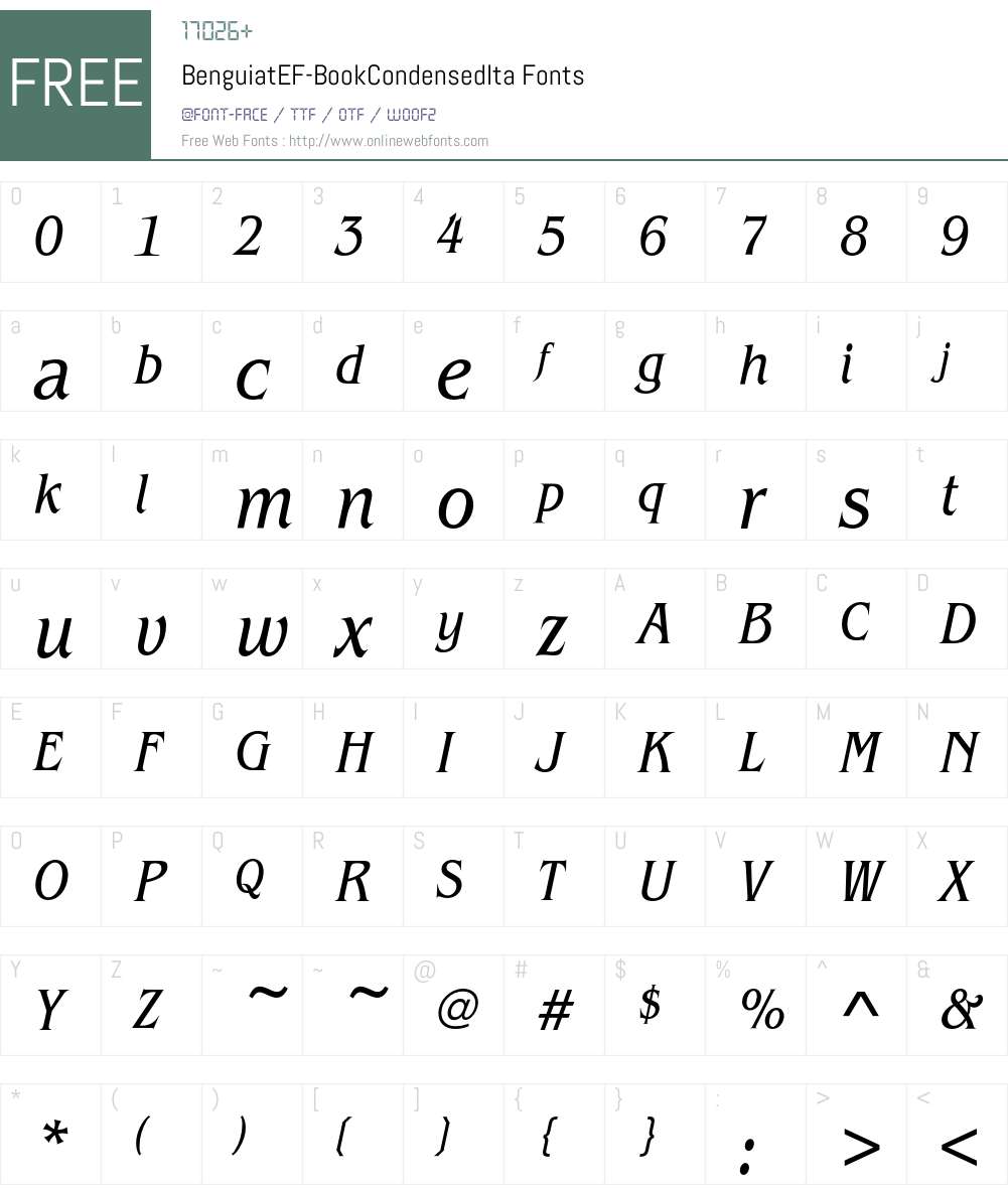 BenguiatEF-BookCondensedIta Font Screenshots