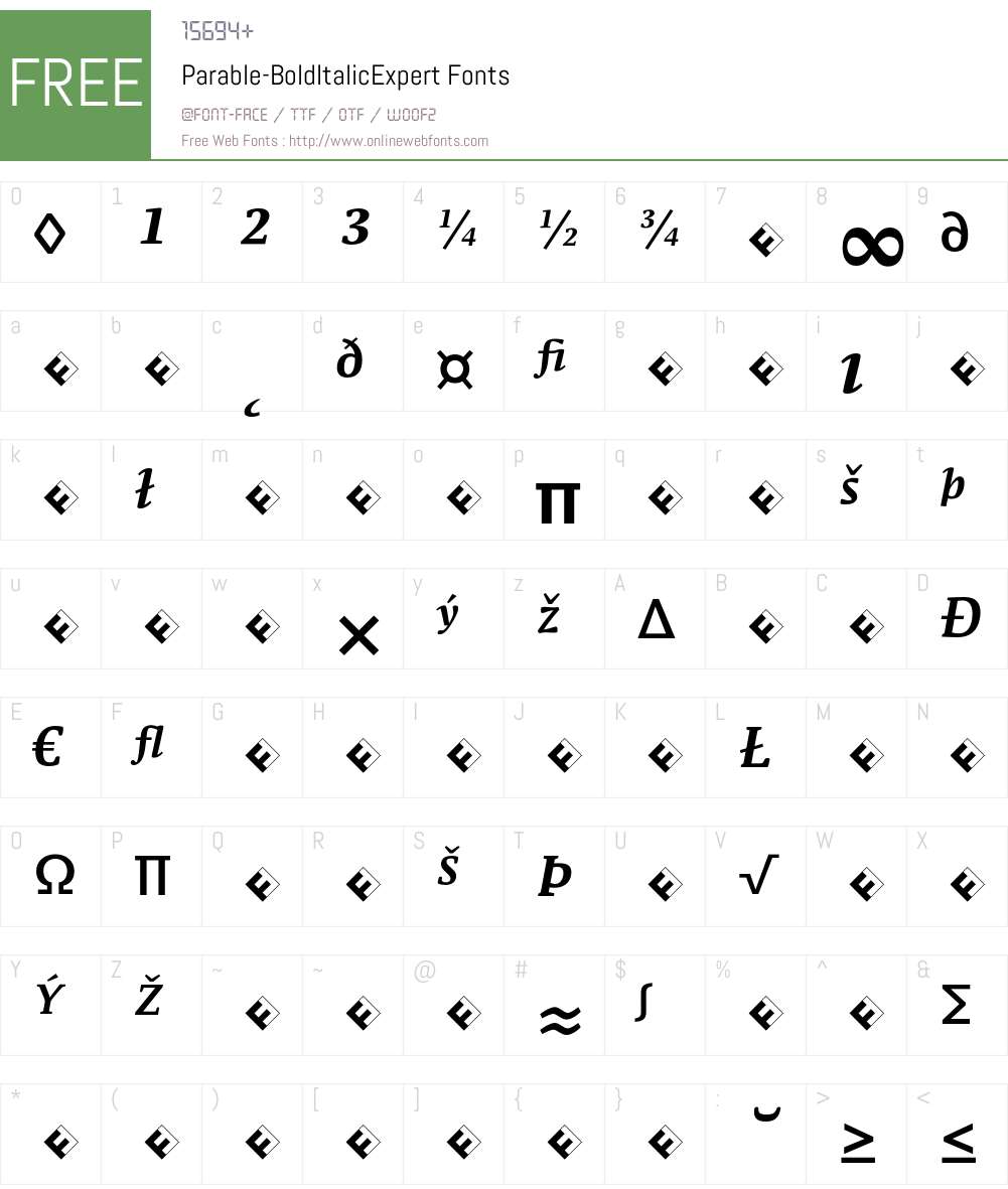 Parable-BoldItalicExpert Font Screenshots