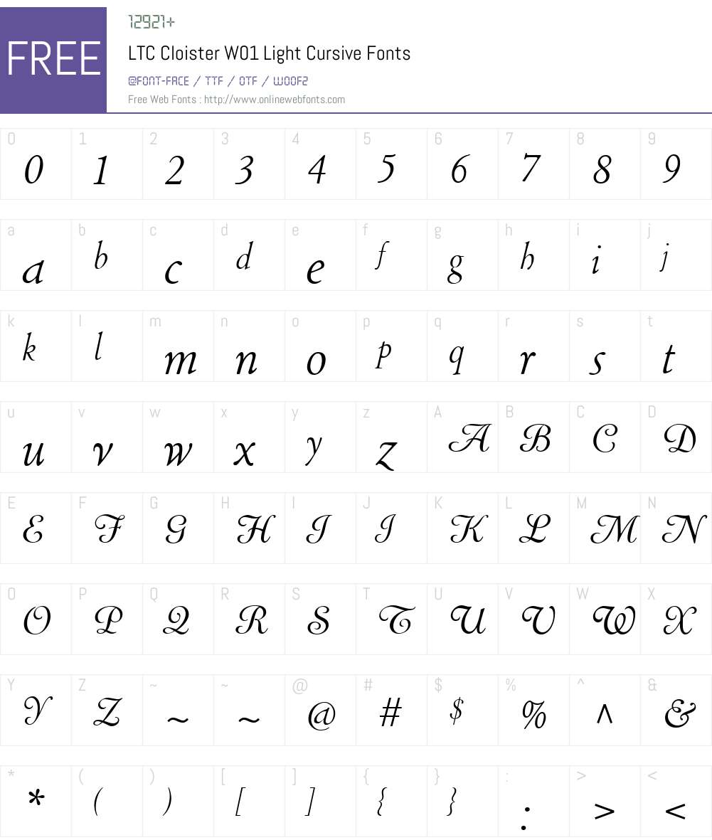 LTCCloisterW01-LightCursive Font Screenshots