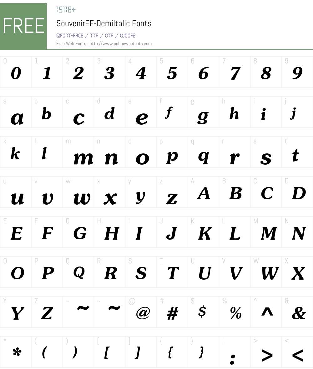 SouvenirEF-DemiItalic Font Screenshots