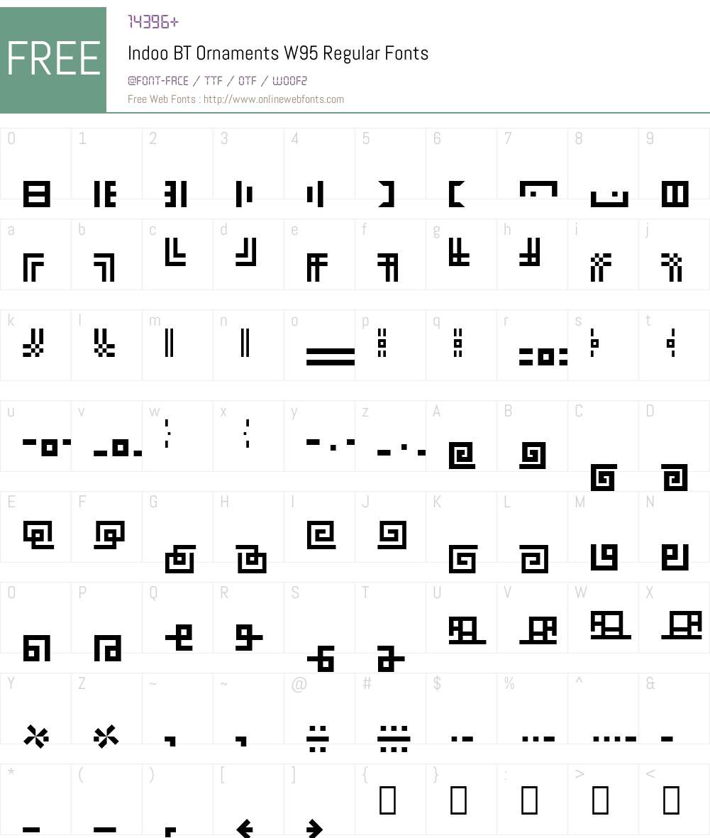 IndooBTOrnamentsW95-Regular Font Screenshots