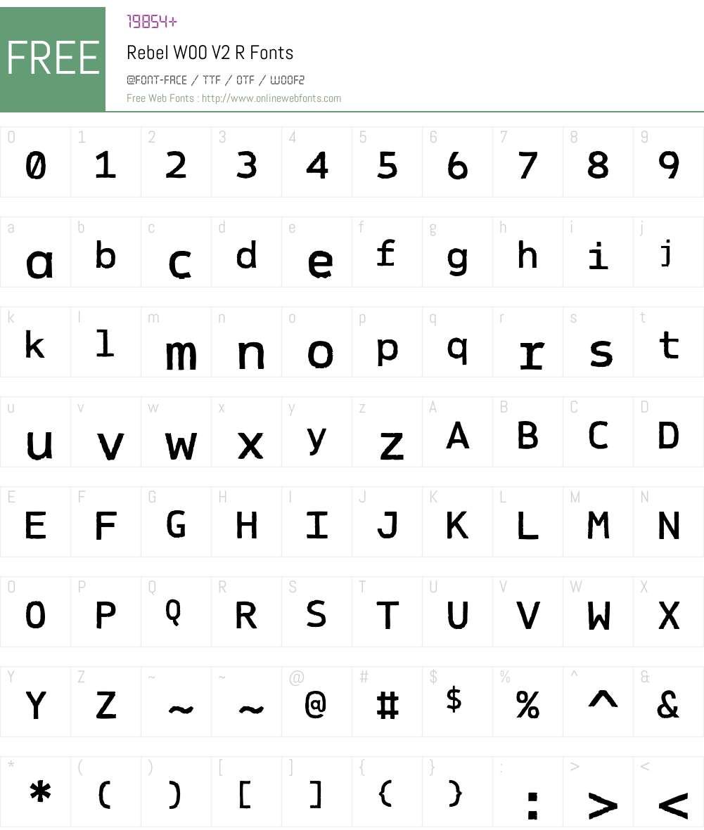 RebelW00-V2R Font Screenshots