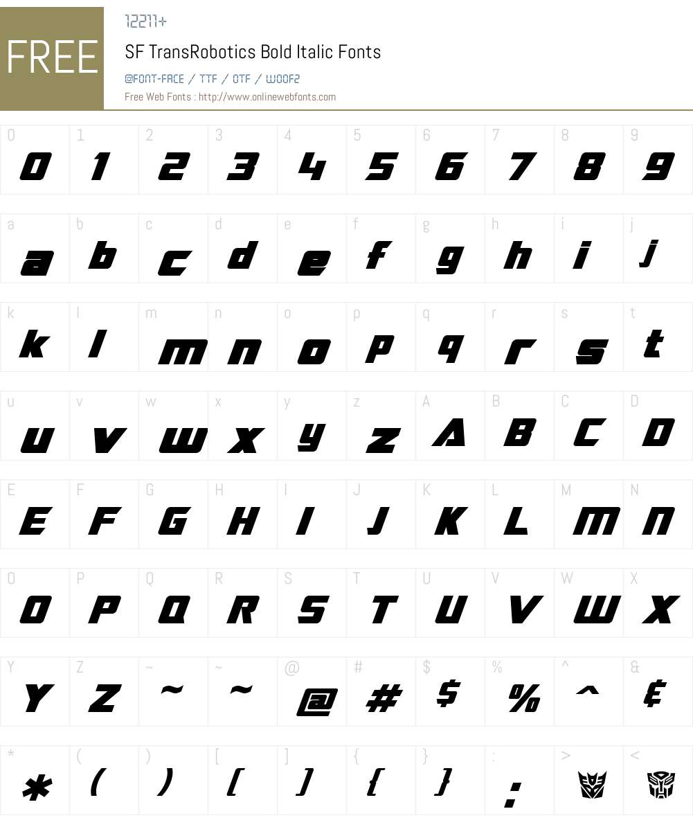 SF TransRobotics Font Screenshots