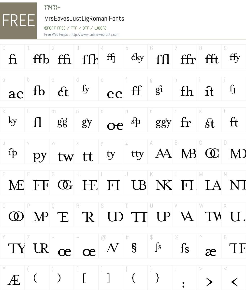 MrsEavesJustLigRoman Font Screenshots