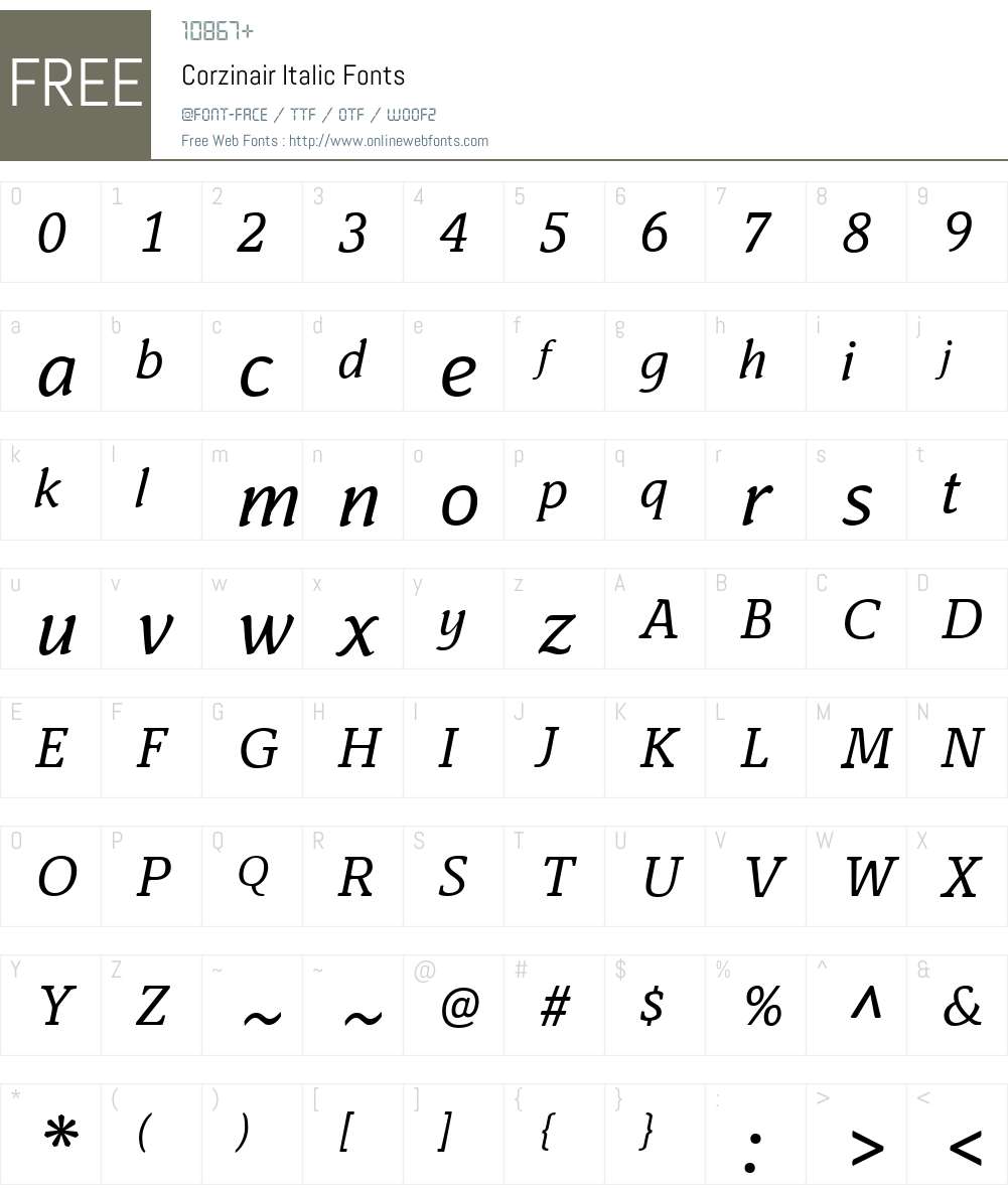 Corzinair Font Screenshots