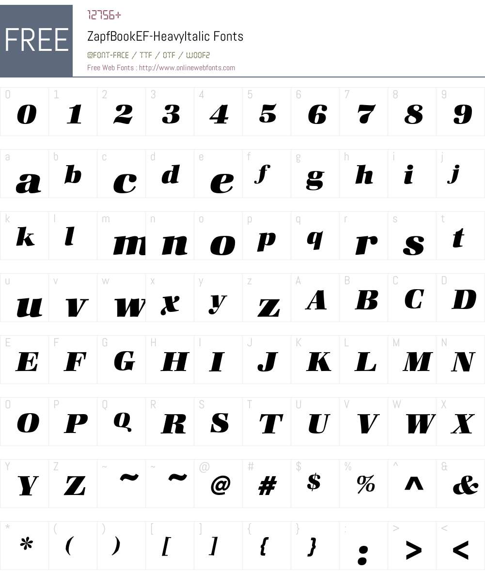 ZapfBookEF-HeavyItalic Font Screenshots