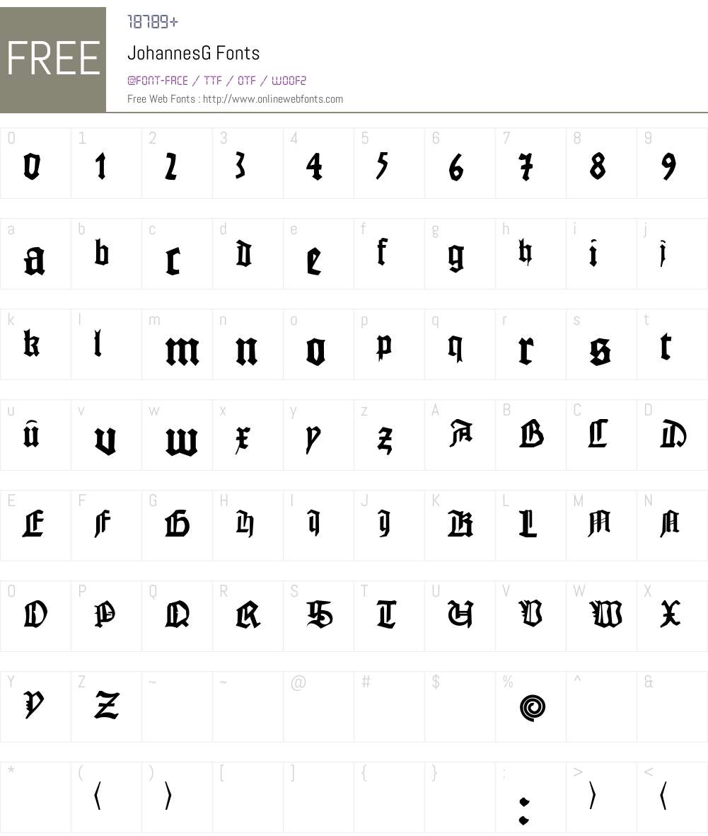 JohannesG Font Screenshots