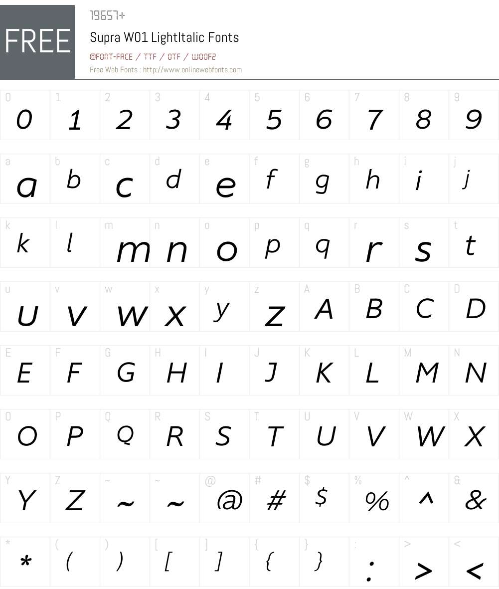 SupraW01-LightItalic Font Screenshots