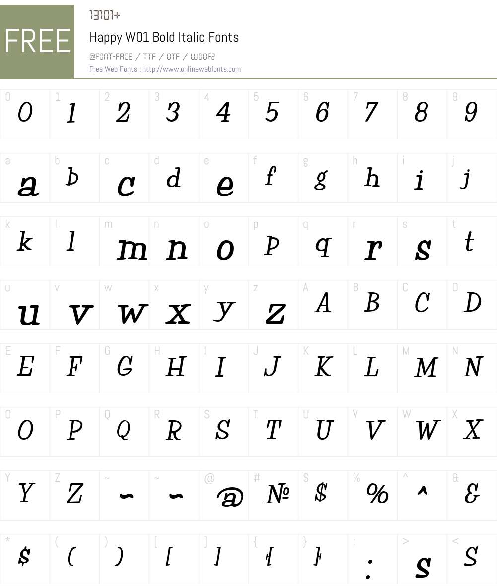 HappyW01-BoldItalic Font Screenshots