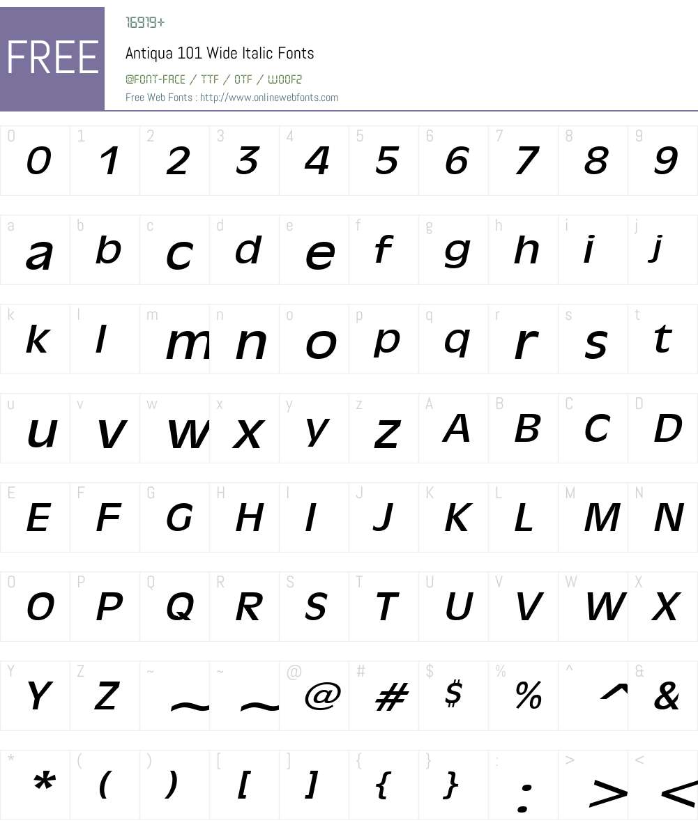 Antiqua 101 Wide Font Screenshots