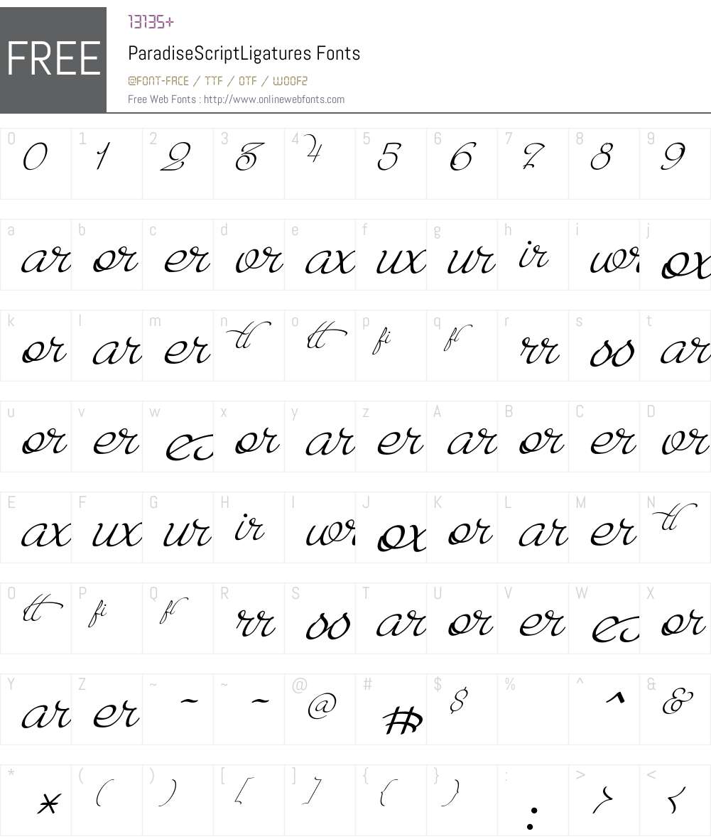 Paradise Script Ligatures Font Screenshots