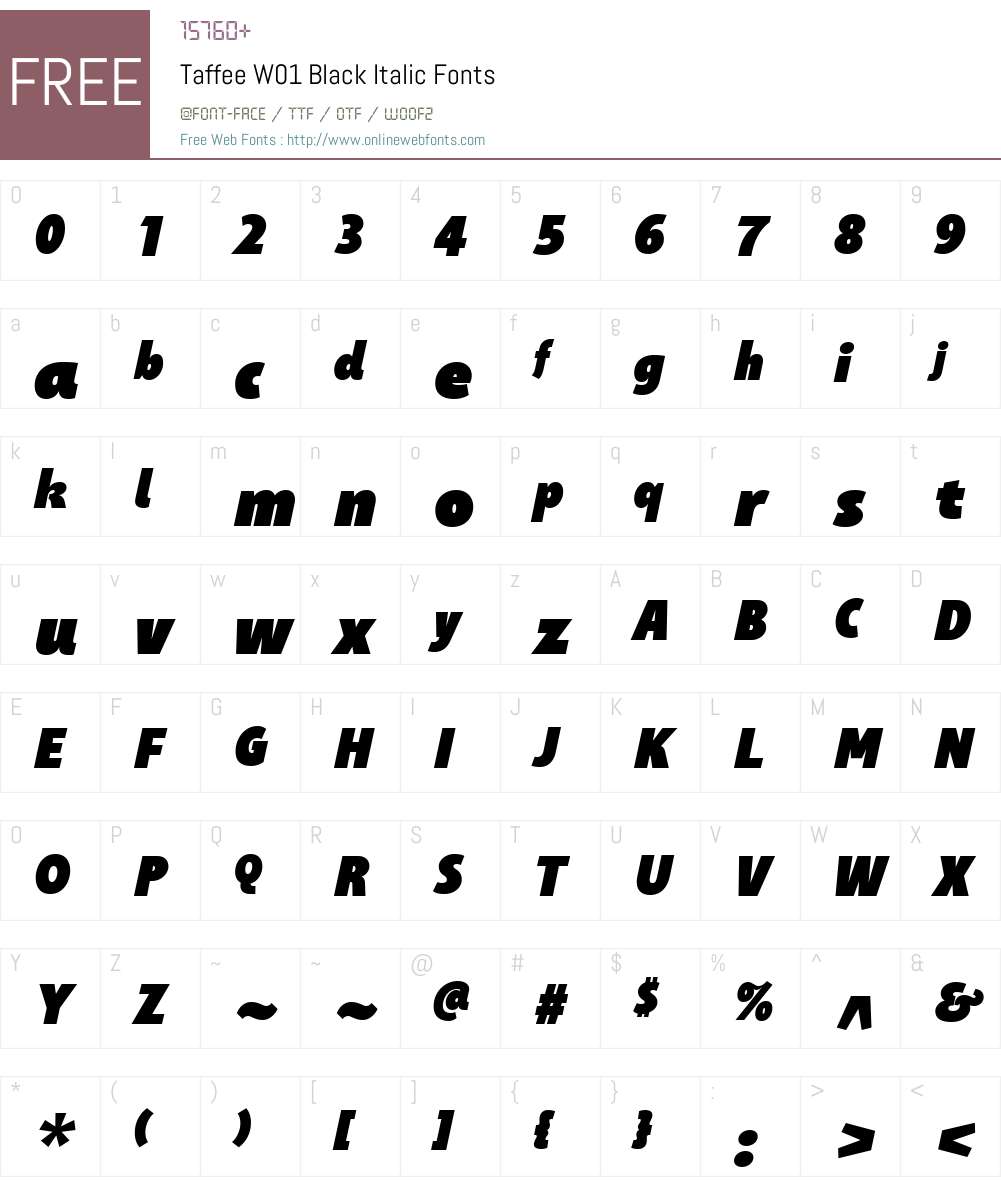 TaffeeW01-BlackItalic Font Screenshots