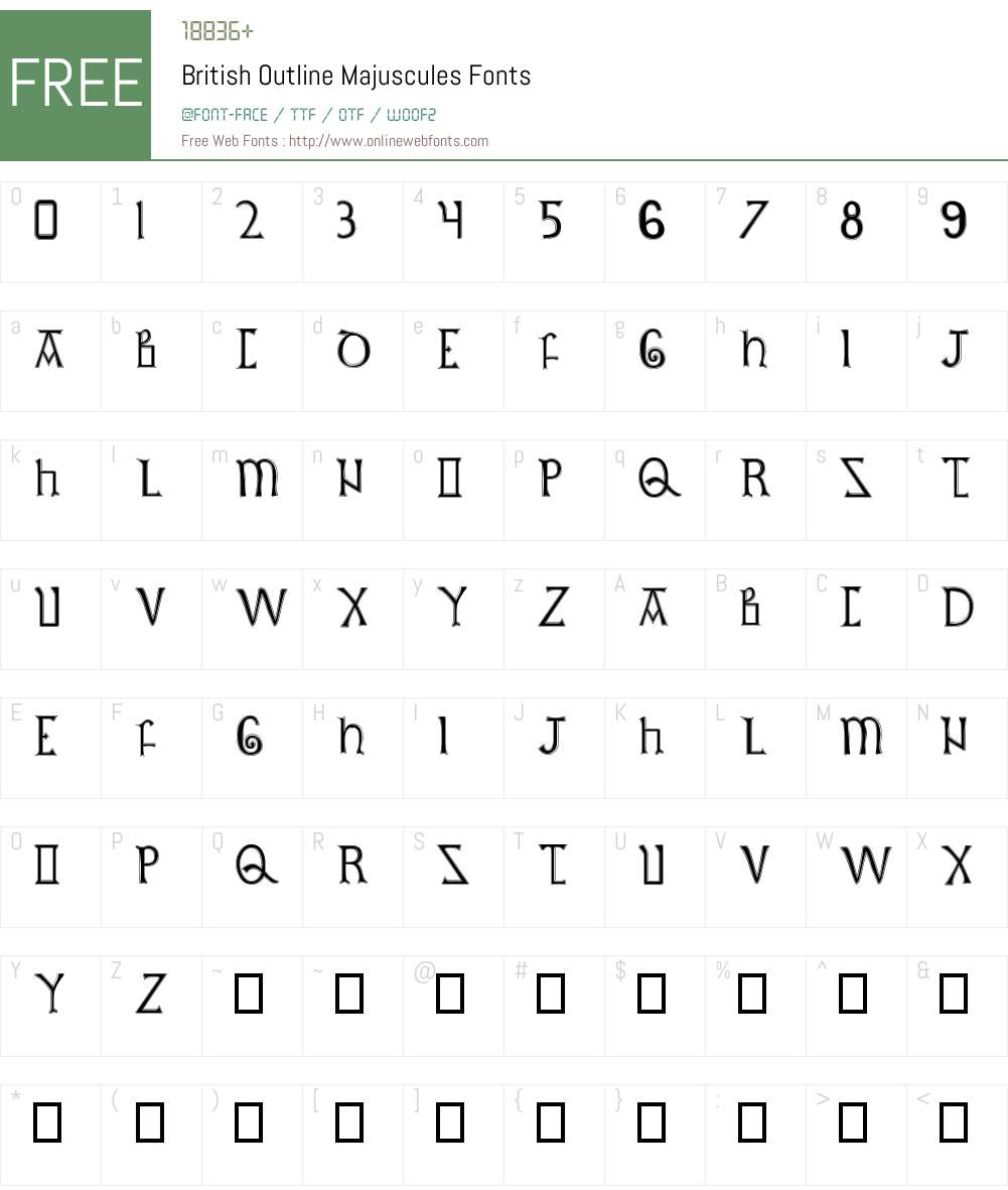 British Outline Majuscules Font Screenshots