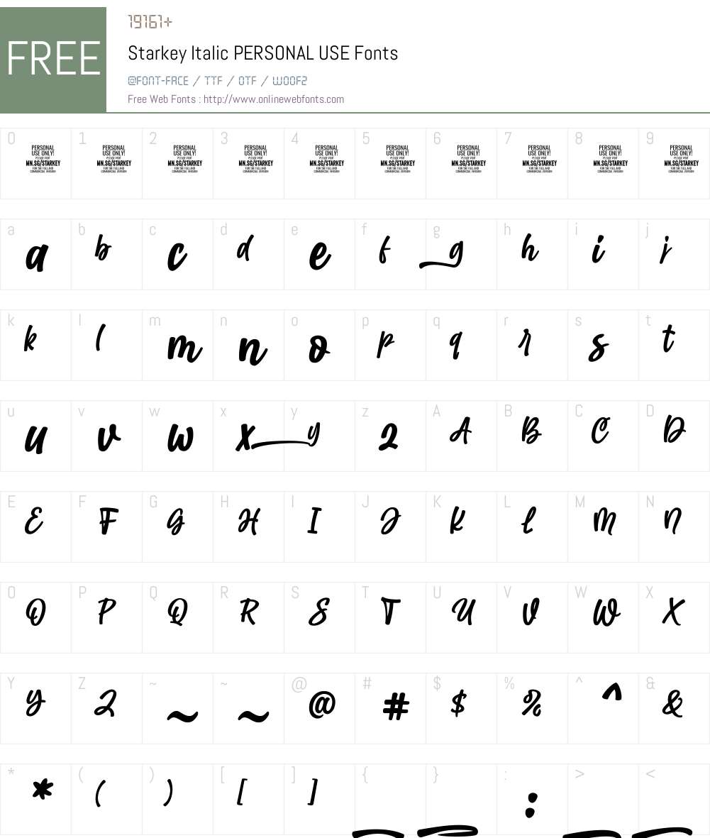 Starkey Italic PERSONAL USE Font Screenshots