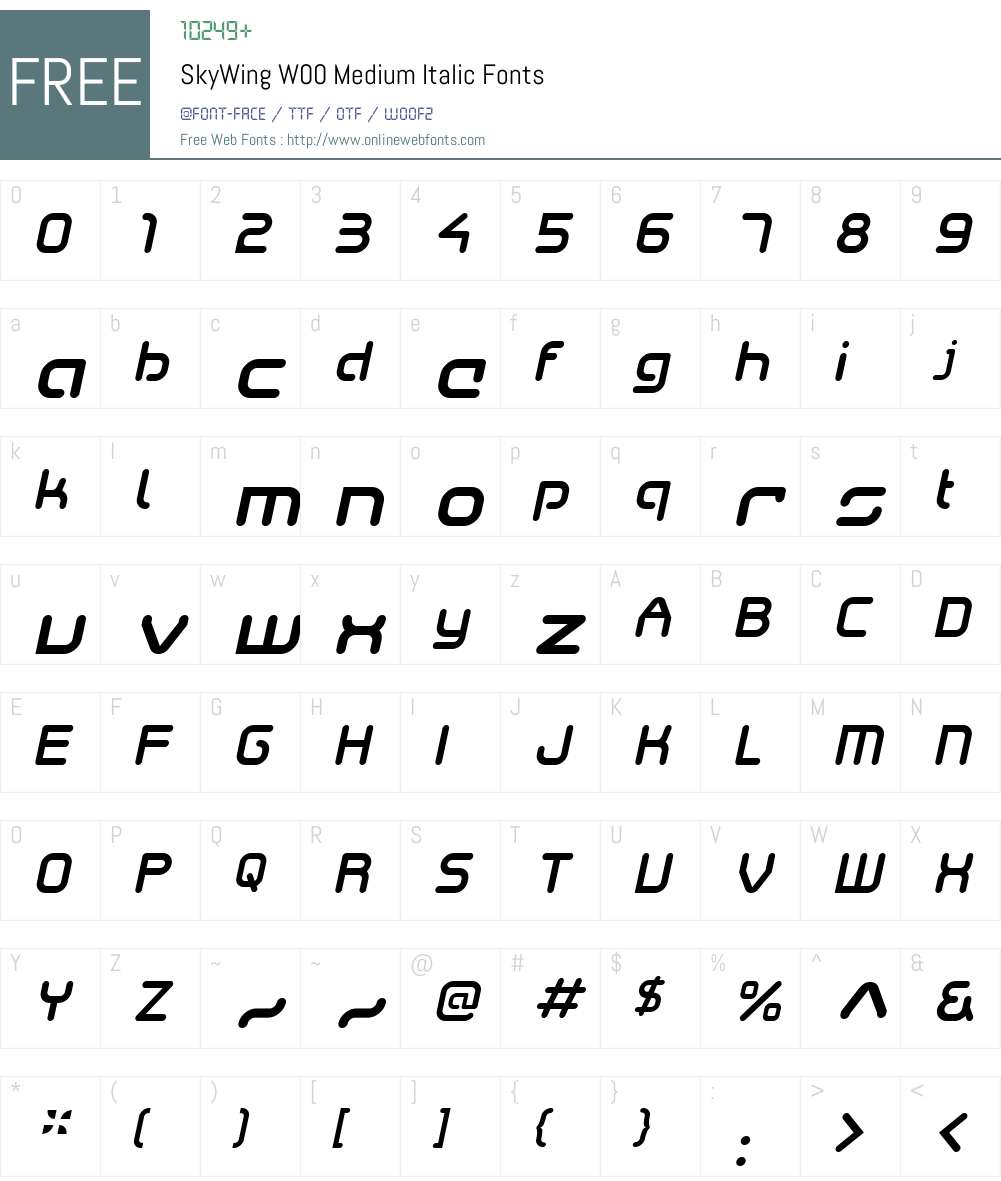 SkyWingW00-MediumItalic Font Screenshots