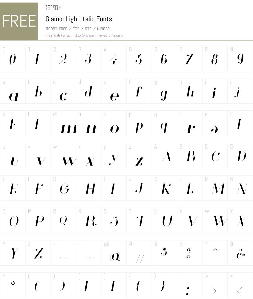 Glamor Light Font Screenshots