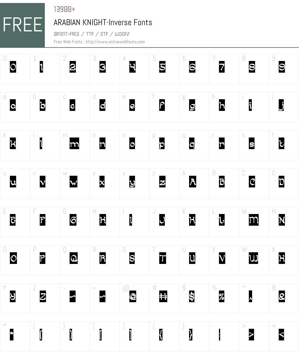 ARABIAN KNIGHT-Inverse Font Screenshots