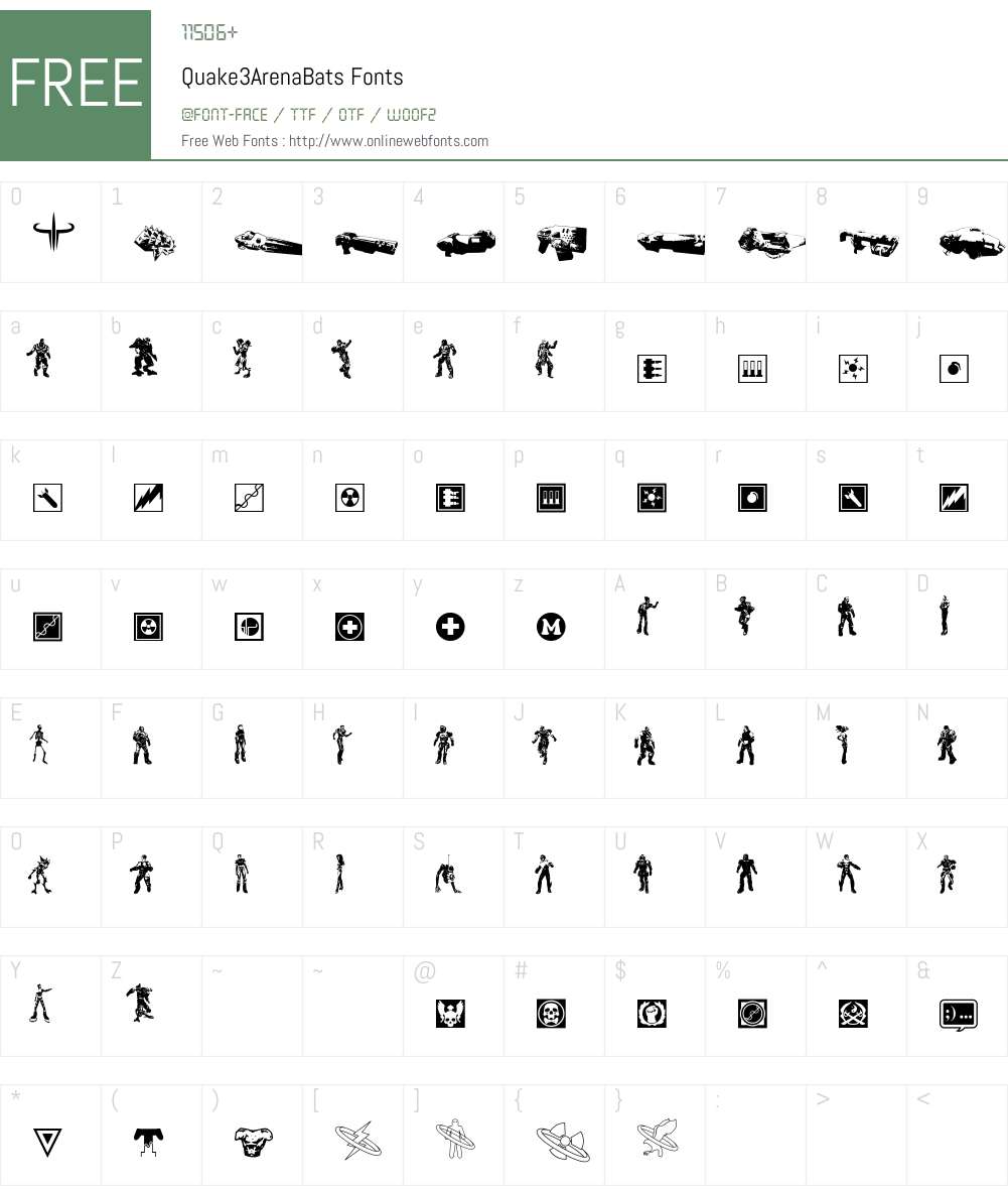 Quake3ArenaBats Font Screenshots