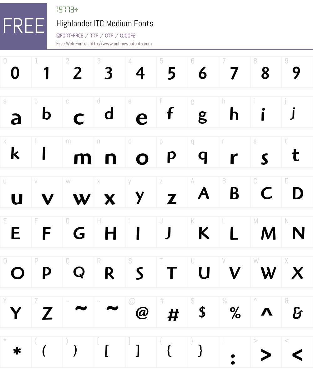 Highlander ITC Font Screenshots