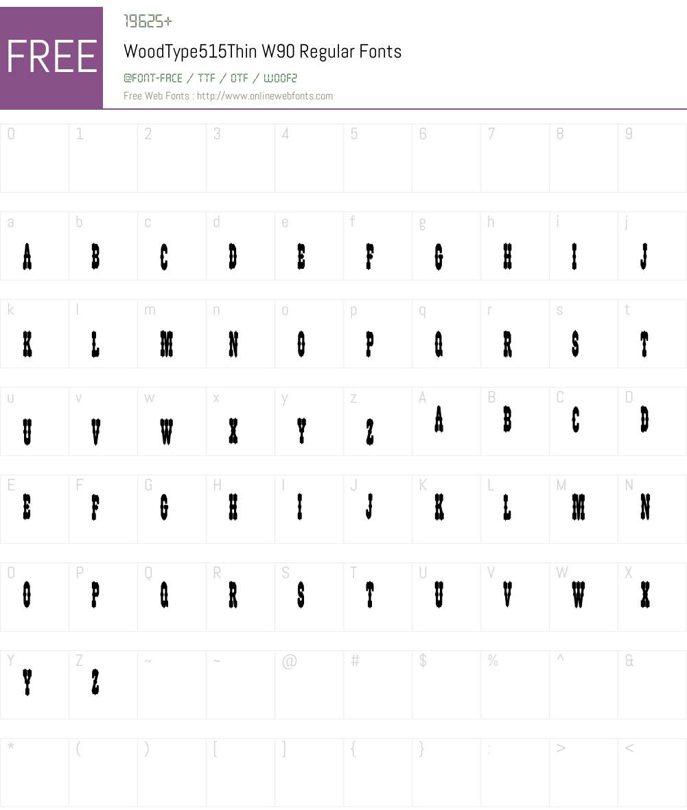WoodType515ThinW90-Regular Font Screenshots