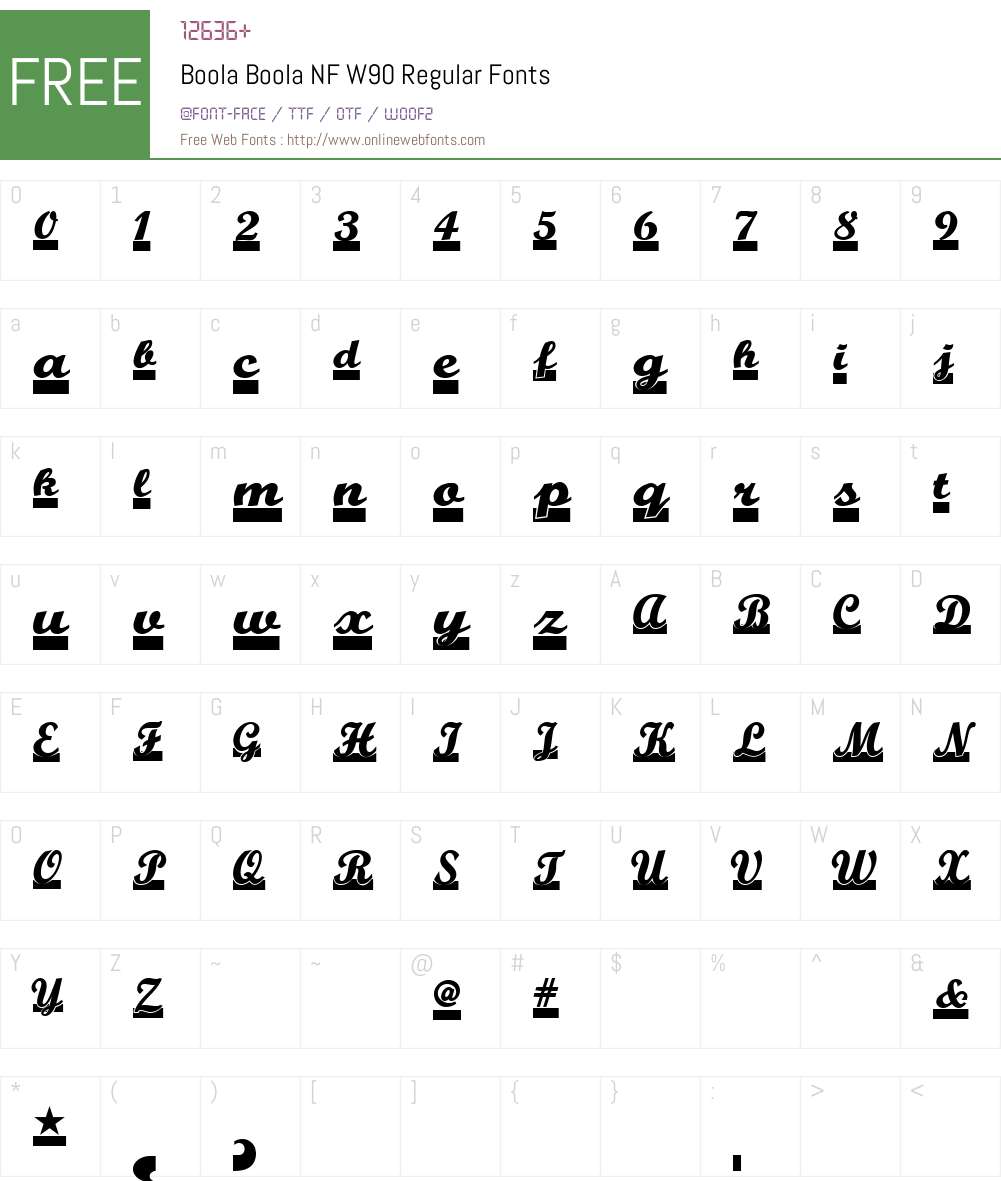 BoolaBoolaNFW90-Regular Font Screenshots
