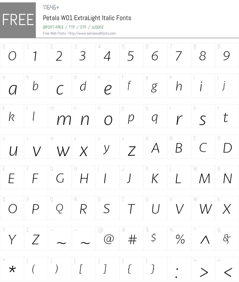 PetalaW01-ExtraLightItalic Font Screenshots