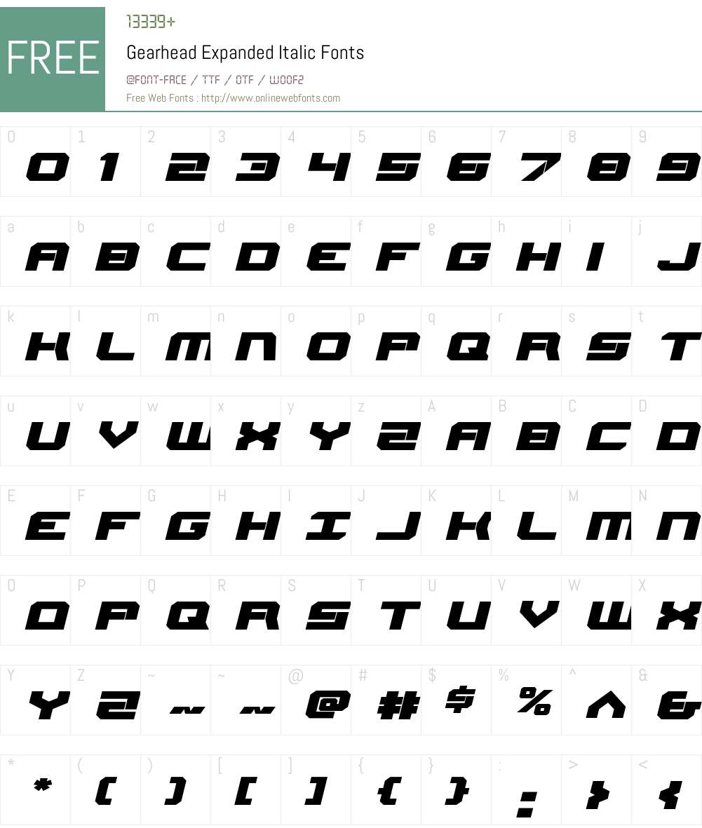 Gearhead Expanded Italic Font Screenshots