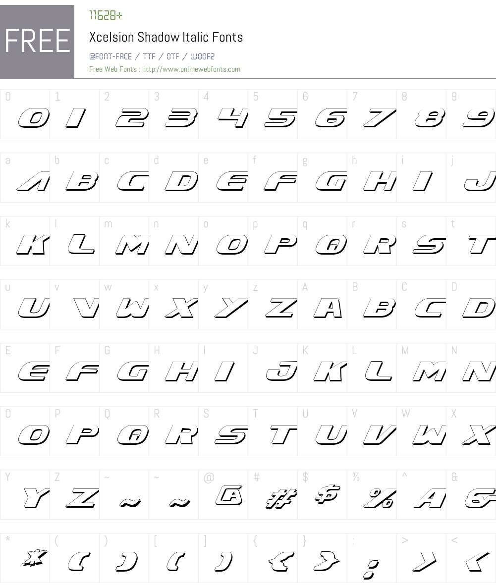 Xcelsion Shadow Italic Font Screenshots