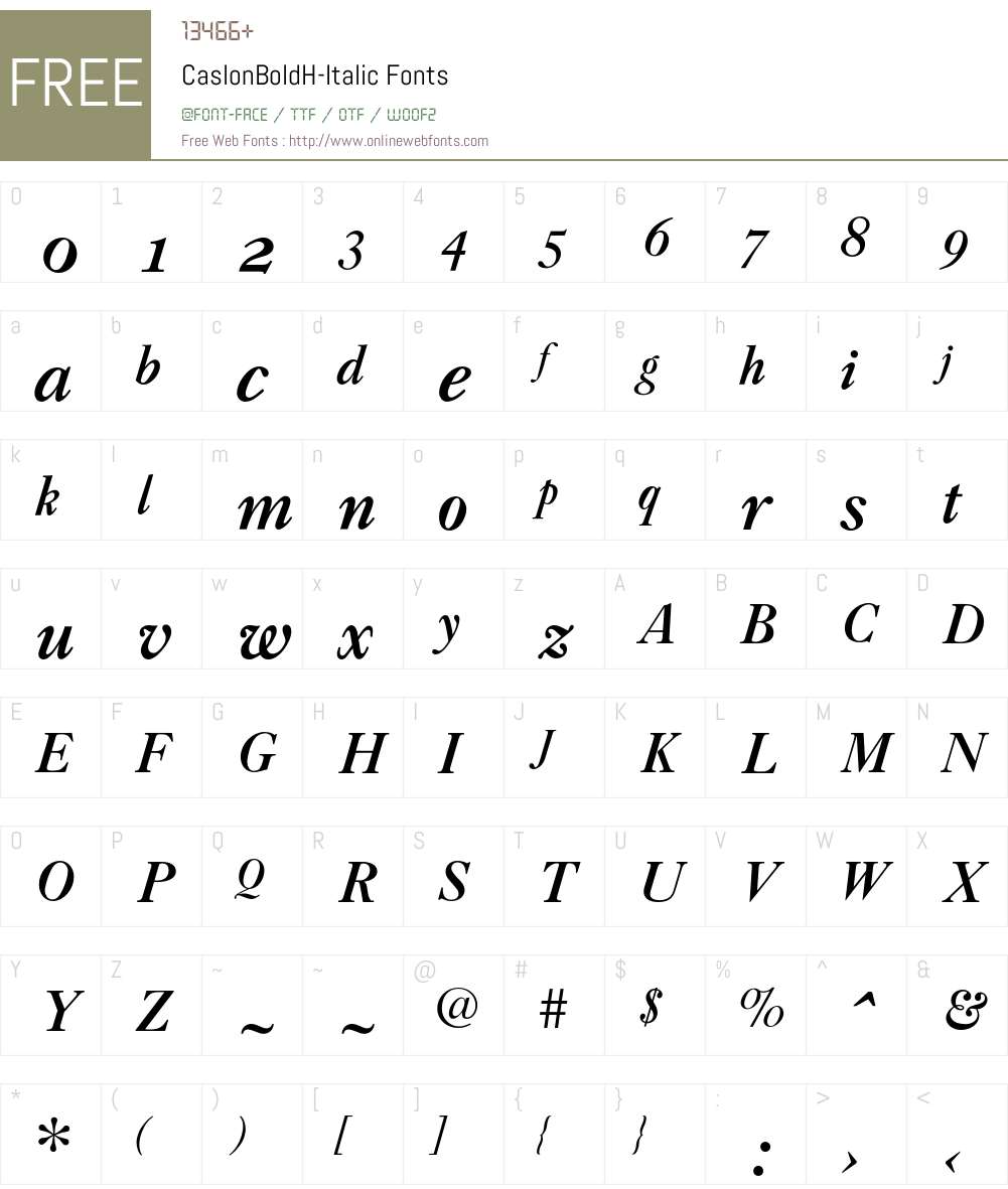 CaslonBoldH-Italic Font Screenshots