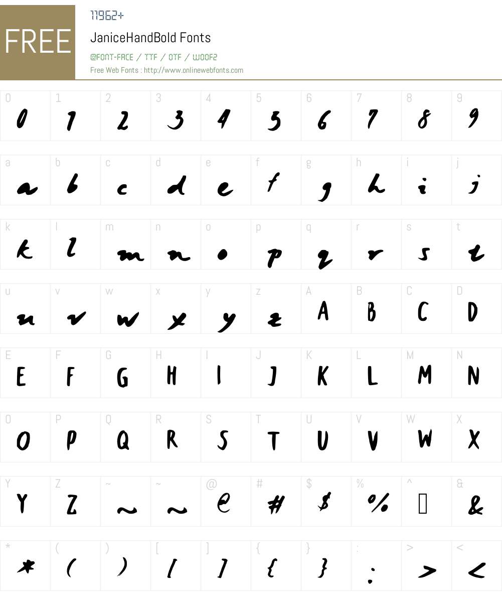 JaniceHandBold Font Screenshots