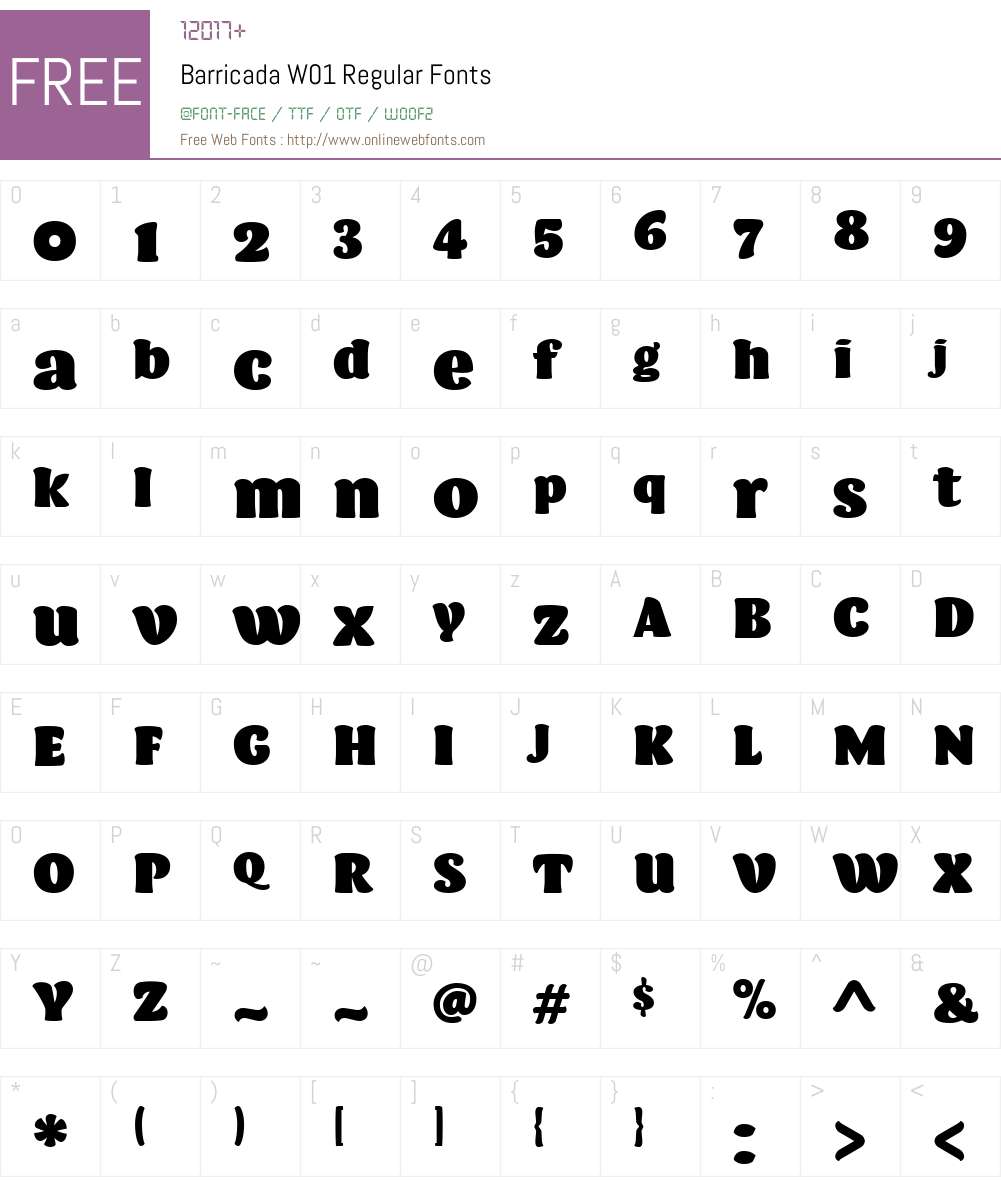 BarricadaW01-Regular Font Screenshots
