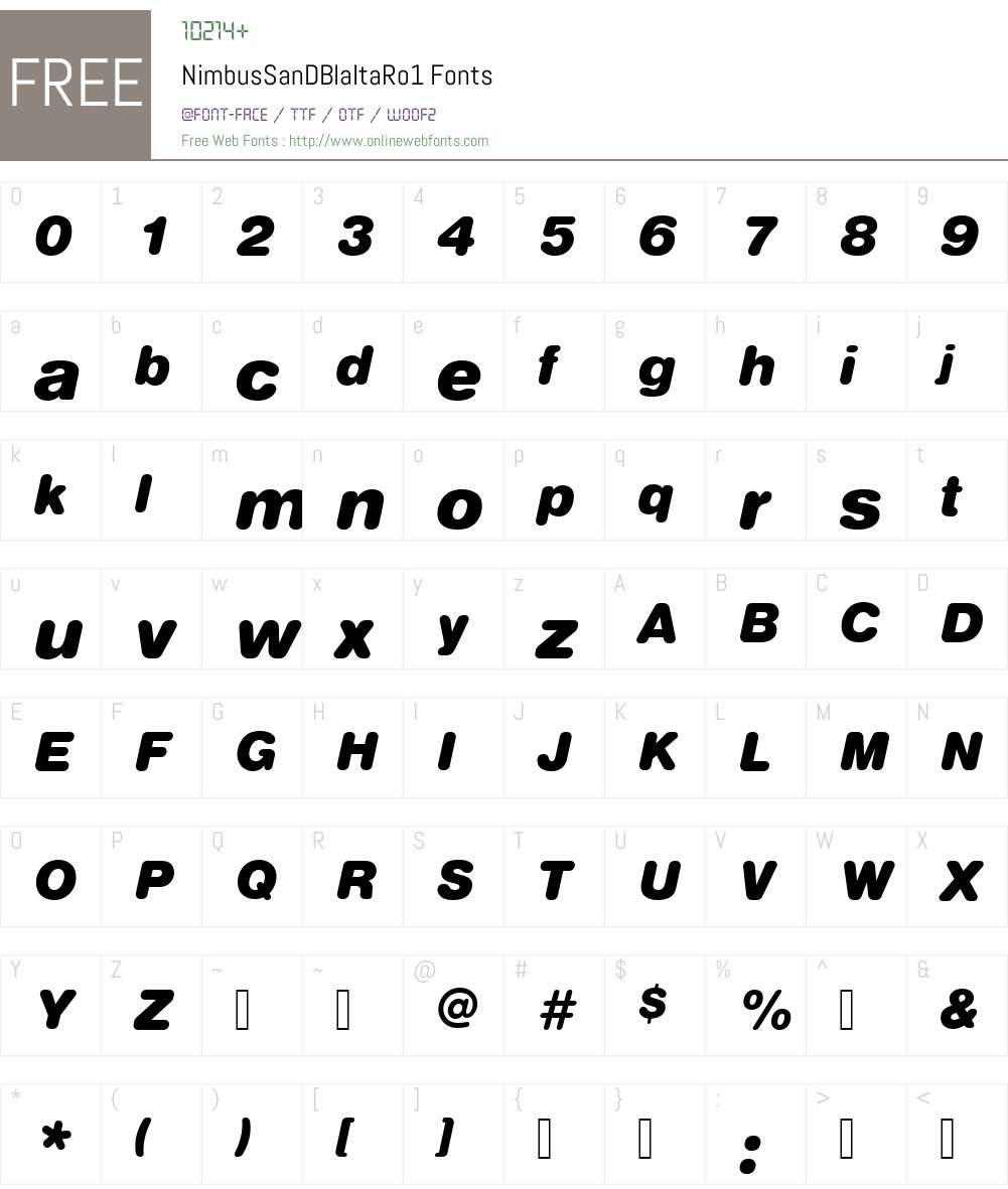 NimbusSanDBlaItaRo1 Font Screenshots