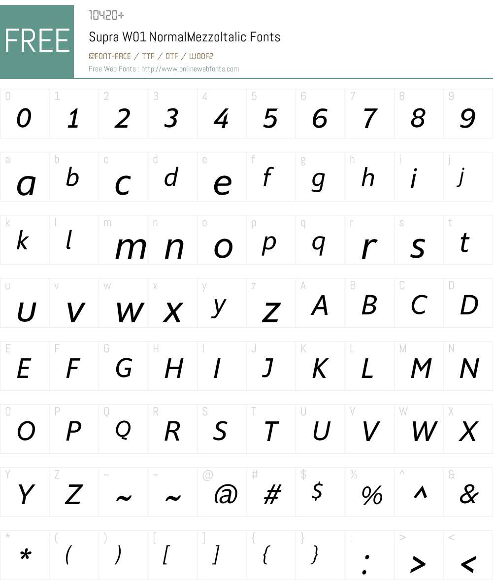 SupraW01-NormalMezzoItalic Font Screenshots