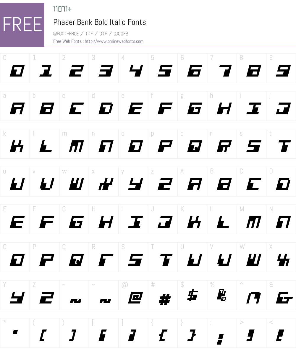 Phaser Bank Bold Italic Font Screenshots