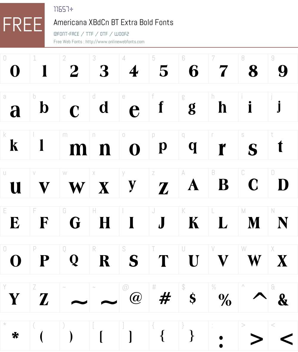 Americana XBdCn BT Font Screenshots