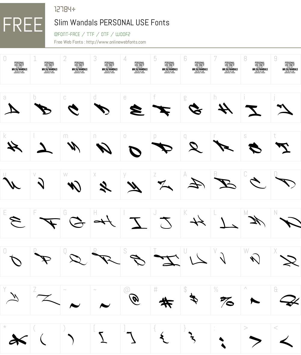 Slim Wandals PERSONAL USE 1.000 Fonts Free Download - OnlineWebFonts.COM
