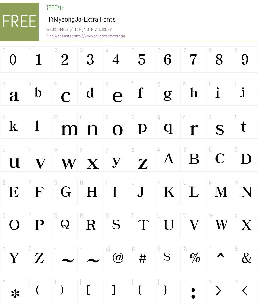 HYMyeongJo-Extra Font Screenshots