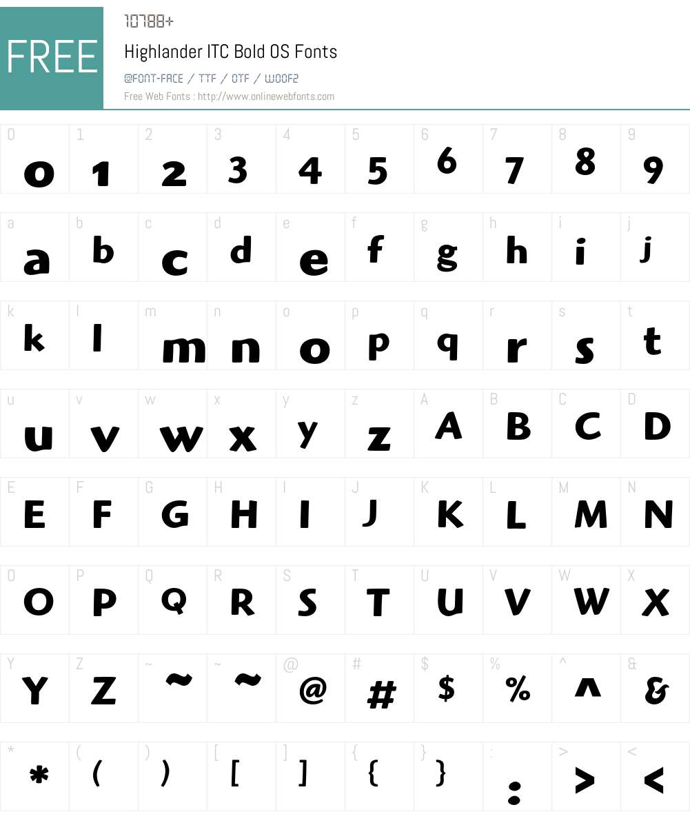 Highlander ITC Font Screenshots