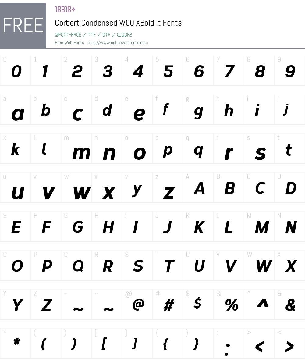CorbertCondensedW00-XBoldIt Font Screenshots