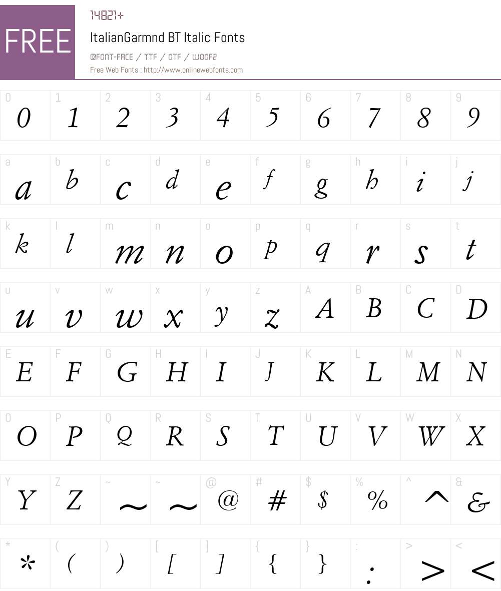 ItalianGarmnd BT Font Screenshots