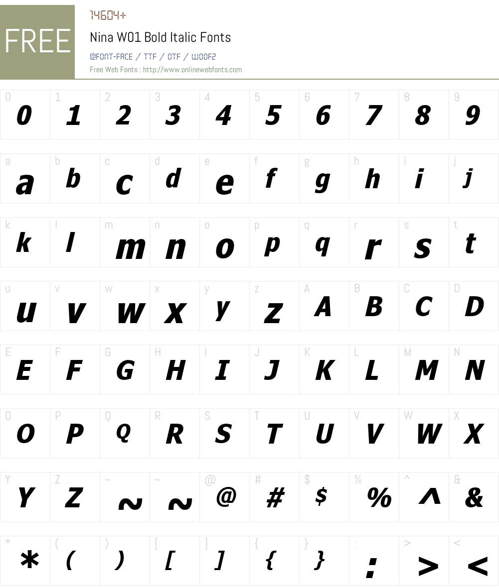 NinaW01-BoldItalic Font Screenshots