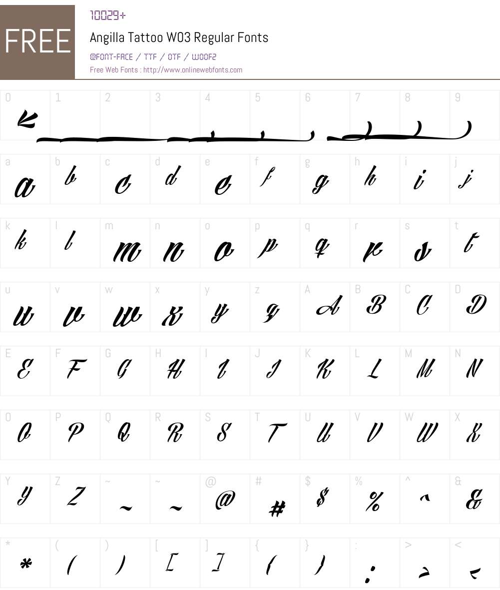 AngillaTattooW03-Regular Font Screenshots